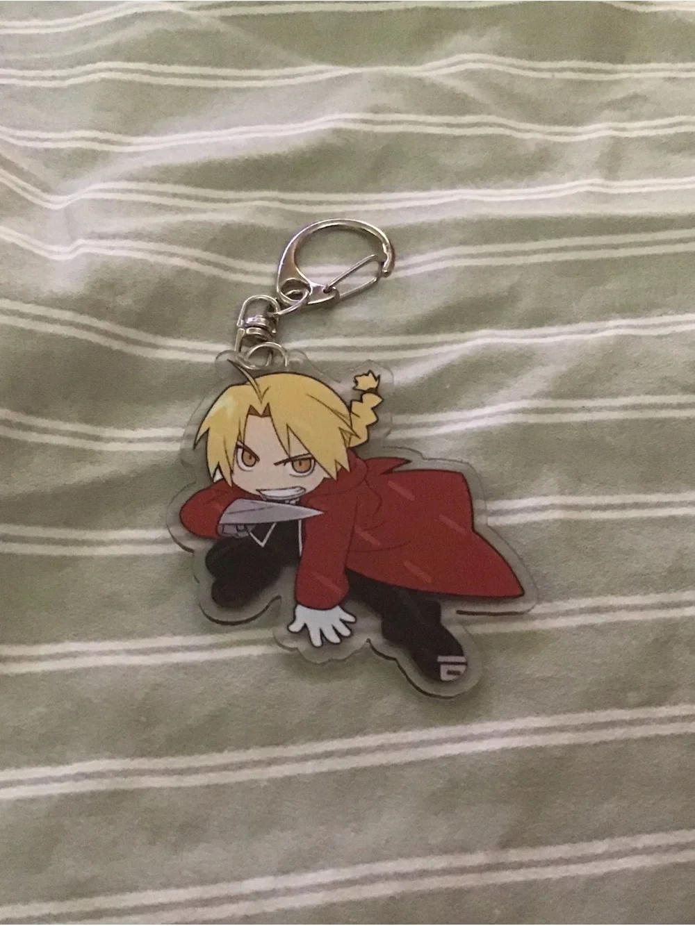 Anime Acrylic Keychain with Blond Character in Red Coat